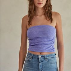 Knit Strapless Tube Top With Side Ruching. Versatile Stretch Tube Top For Spring, Versatile Seamless Tube Top For Spring, Purple Strapless Top For Spring, Fitted Purple Bandeau Top, Tie Dye Crop Top, Wear Crop Top, Orange Blouse, Crop Top Bra, Summer Crop Tops