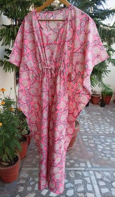 "These Kaftan we make from pure cotton Cambric Handblock print fabric. Handblock print gives it very unique look Size= Length 52\" Free size in chest . ." Kantha Fabric, Long Kaftan, Cotton Kaftan, Women's Nightgowns, Cotton Gifts, Hand Block Print, Vintage Kantha, Dress Maxi, Lovely Print