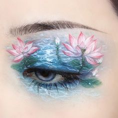 Lotus Flower Makeup, Lotus Makeup, Dragon Makeup, Angel Makeup, Anime Eye Makeup, Cute Eye Makeup, Doll Eye Makeup, Face Art Makeup, Graphic Makeup