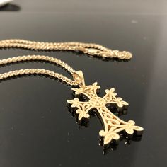 14K Gold Armenian Cross METAL: 14K Yellow Gold, 14K White Gold, or 14K Rose Gold MEASUREMENTS: This cross is 1.8 inches in height (with the bail), and 1 inch in width. DESCRIPTION: This is a handmade Armenian cross pendant. It comes with a 24-inch spiga/wheat chain. It is a beautiful cross! Please contact us for all other chain lengths! FREE SHIPPING ON ALL DOMESTIC ORDERS We will gladly accept your returned merchandise. Customers have 7 days after the date of receipt to return the item. Please Elegant Yellow Gold Jewelry For First Communion, Elegant Yellow Gold Necklace For Baptism, Elegant Yellow Gold Baptism Jewelry, Elegant Gold Cross Necklace With Polished Finish, Gold Cross Necklace For Formal Occasions, Engraved Elegant Jewelry For Baptism, Elegant Engraved Jewelry For Baptism, Elegant Hallmarked Jewelry For Baptism, Gold Hallmarked Necklaces For Baptism