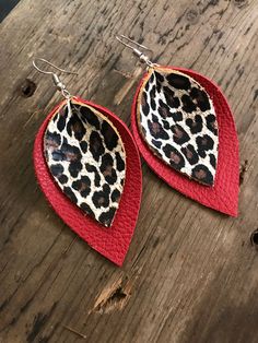 Vinyl Earrings, Red And Leopard, Cricut Leather, Faux Earrings, Cricut Earrings, Leopard Earrings, Diy Leather Earrings, Animal Print Earrings, Leather Jewelry Diy