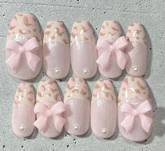 Pinkcore Nails, Coquette Nail Ideas, Gyaru Nails, Nails Coquette, Coquette Nails, Cute Pink Nails, Cute Simple Nails, Leopard Print Nails, Hello Kitty Nails