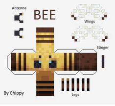 an image of the bee from minecraft with instructions to make it look like he is smiling