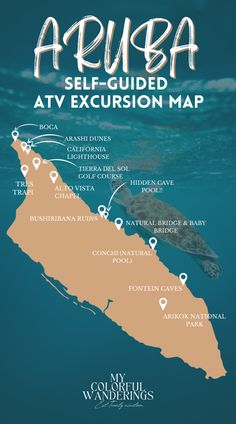 the map for arubaa self - guided atv excursion map, with locations