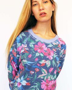 Each sweatshirt is garment-dyed and will vary in shade. The subtle differences if each wash contribute to it's uniqueness. MADE IN USA Floral Sweatshirt, Flower Sweatshirt, Final Sale, Floral Tops, Made In Usa, Sweatshirts, Floral, Women's Top