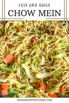 this easy and quick chow mein is made with noodles, carrots, celery, onions, and green peppers