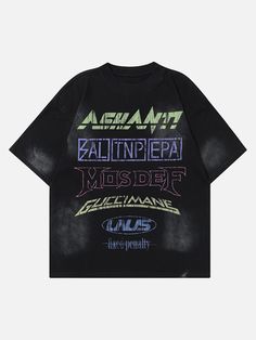 Majesda® - American Hip-hop Old Washed Lettering Ceremonial T-shirt- Outfit Ideas - Streetwear Fashion - majesda.com Y2k Grunge Aesthetic, Sweatshirt Jean Jacket, Women Cargo Pants, Urban Landscapes, Fashion Statements, Trendy Summer Outfits, Women Cargos, Summer Breeze, Pullover Designs