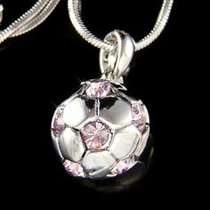 "Want a personalized gift? -Add a Swarovski Crystal Birthstone charm here: https://www.etsy.com/listing/577441131 PERFECT GIFT FOR FOOTBALL FAN You are getting a 3D Round Football Soccer Ball Swarovski Crystal Pendant Necklace. It comes with a FREE 18\" inches silver (45cm) silver plated rhodium finish snake chain necklace with lobster clasp. Pendant size is 3/8\" wide X 3/4\" high (10mm X 20mm) Crystal Color: Jet Black Prices are in US$. For shipping policies and other important information, cl Pink Bling Necklace For Gift, Adjustable Rhinestone Jewelry Gift, Silver Rhinestone Jewelry Gift, Silver Rhinestone Jewelry For Gift, Gift Charm Necklaces With Rhinestones, Sterling Silver Rhinestone Jewelry Gift, Silver Rhinestone Jewelry For Birthday, Bling Pendant Jewelry For Gift, Silver Birthstone Charms For Gifts