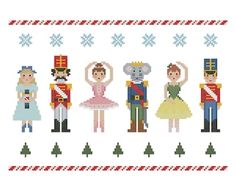 a cross stitch pattern with people dressed up as nutcrackers and princesses