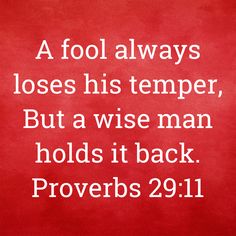 a red background with white text that reads, a fool always loses his temper, but a wise man holds it back proves 29 11