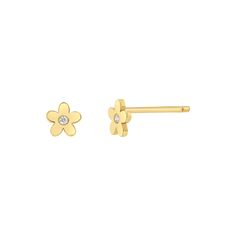 Our 14K Gold Diamond Flower Studs are so cute and delicate. Handmade in 14K solid gold, these studs have a dainty 1mm natural diamond burnish micro-set in center. Wear them as a pair or mix n match. These studs are sold as singles and as pairs.  Size: 5mm Approx. 0.01cts (1) diamond on each stud High Quality G Color VS Butterfly Wing Earrings, Diamond Evil Eye, Flower Stud Earrings, Shine Bright Like A Diamond, Flower Stud, Gold Piece, Diamond Flower, Flower Earrings Studs, Earring Sale