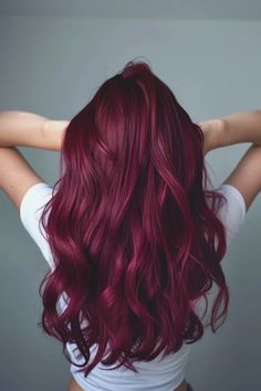 Simple Fun Hair Color Ideas, Dark Red Hair Color Burgundy Purple Fall, Dark Bright Red Hair, Mulled Wine Hair Color With Highlights, Berry Colored Hair, Peek A Boo Red Hair, Bright Burgundy Hair, Burgundy Hair Plum, Red Plum Hair