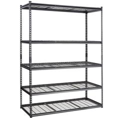 four tier shelving unit with wire shelves on each side and one shelf below it