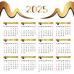 a calendar for the new year is shown in gold and white with an abstract design