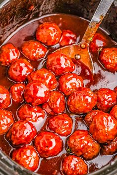 the meatballs are cooked and ready to be eaten in the crock pot for dinner