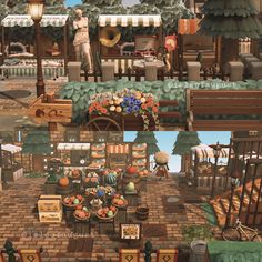 an image of a set of three different scenes in the same place, with food and decorations