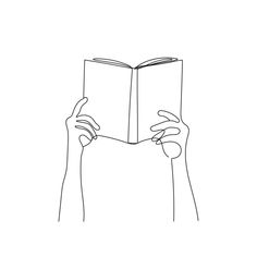 two hands holding an open book in front of their face, while the other hand holds it