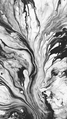 an abstract black and white painting with swirly lines on it's surface is shown