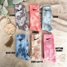 Youth Tie Dye Nike Socks Crewneck Unisex Kids Tie Dye Muted Sports Socks Kids Colorful Crewneck Socks Tie Dye Summer Child Casual Sock  ONE pair of handmade Youth Everyday Tie Dyed Nike Socks-  These crewneck unisex socks feature a muted tie-dye pattern, making them perfect for sports, workouts, or even as a colorful fashion statement. Handmade with care, these beach-inspired socks bring together the best of fashion and functionality. Add a splash of vibrant style to your outfit with these trend Tye Dye Nike Socks, Sporty Multicolor Socks For Winter, Sporty Multicolor Winter Socks, Sporty Multicolor Cotton Socks, Tye Dye Socks, Tie Dye Techniques Shirts, Colorful Crewneck, Summer Child, Dye Techniques