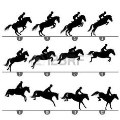 the silhouettes of horses and jockeys are shown in different positions, with numbers on each