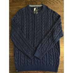 Nwt Mizzen + Main Redford Cable Knit Crewneck Sweater Blue Mens Size Small $178 Winter Navy Textured Knit Sweater, Navy Textured Knit Sweater For Winter, Casual Navy Knitted Sweater, Navy Crew Neck Sweater For Winter, Navy Cotton Cable Knit Sweater, Casual Blue Textured Knit Outerwear, Casual Navy Wool Top, Casual Cable Knit Crew Neck Outerwear, Casual Wool Crew Neck Sweater