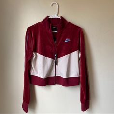 This Beautiful Gem Is The Perfect Fall Athleisure Jacket. It’s Made Of A Velvety Material And Is Brand New With Tags. It Also Has An Oversized Fit. Nike Sporty Long Sleeve Track Jacket, Nike Fall Track Jacket For Workout, Nike Athleisure Track Jacket For Workout, Nike Fall Workout Track Jacket, White Track Jacket With Contrast Color For Fall, White Track Jacket For Gym In Fall, White Winter Track Jacket With Contrast Panels, Sporty Track Jacket With Contrast Color, Casual Sports Track Jacket With Contrast Panels