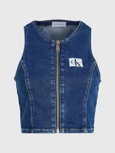 Cropped Denim Zip Up Top Calvin Klein® | J20J2227991BJ Top Calvin Klein Outfit, Zip Up Crop Top, Calvin Klein Outfits, Top Calvin Klein, Zip Up Top, Calvin Klein Denim, Calvin Klein Top, Preformance Outfits, Denim Crop Top