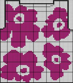 a cross stitch pattern with pink and white flowers on the bottom, in square format