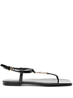 black calf leather patent finish Medusa Head motif gold-tone hardware buckle-fastening ankle strap branded leather insole square open toe flat leather sole Versace Sandals, Chanel Camellia, Versace Shoes, Versace Brand, Wide Cuff Bracelets, Medusa Head, Crossbody Tote Bag, Goat Leather, Gianni Versace