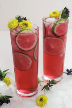 two glasses filled with watermelon and lemonade