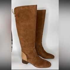 See By Chloe Tall Suede Boots Eur 38. Condition Is "New With Box". Medium Width Closed Toe Boots With Suede Lining, Wide Calf Suede Boots With Round Toe, Suede Boots With Flat Heel For Walking, Suede Boots With Wide Calf And Round Toe, Flat Heel Suede Boots For Walking, Flat Heel Suede Walking Boots, Wide Calf Suede Boots With Closed Toe, Brown Biker Boots, Tall Suede Boots