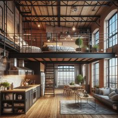 the loft apartment is very large and has two levels that are connected to each other