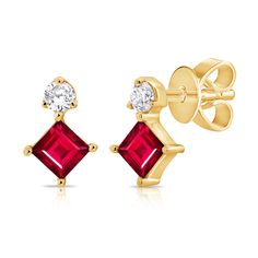 Experience the timeless allure of our Ruby & Diamond Stud Earrings, exquisitely crafted in luxurious 14K gold. These stunning earrings feature vibrant rubies, each elegantly surrounded by a halo of sparkling diamonds totaling 0.26 carats. The diamonds are meticulously set to enhance their brilliance, providing a captivating contrast to the rich red hue of the rubies. Perfect for both everyday wear and special occasions, these earrings add a touch of sophistication and glamour to any ensemble. Th Luxury Diamond Earrings With Prong Setting, Red Diamond Drop Earrings, Red Ruby Earrings With Diamond Accents, Red Cluster Earrings Fine Jewelry For Formal Events, Red Cluster Earrings For Formal Occasions, Luxury Ruby Earrings With Halo Design, Yellow Gold Ruby Earrings With Brilliant Cut, Elegant Red Cluster Earrings With Prong Setting, Red Halo Setting Earrings For Formal Occasions