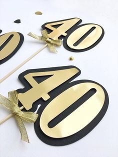 gold and black number forty birthday cake toppers