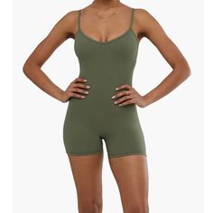 Nwt New With Tags We Wore What V-Neck Romper Army Green Spandex Spaghetti Straps Style Wwb81 Size Xs (O1024) Fitted Seamless Jumpsuits And Rompers For Loungewear, Green Stretch Bodysuit With Built-in Bra, Solid Stretch Jumpsuits And Rompers With Spaghetti Straps, Seamless Solid Color Jumpsuits And Rompers With Spaghetti Straps, Stretch Elastane Jumpsuits And Rompers For Summer, Stretch Jumpsuits And Rompers With Adjustable Spaghetti Straps, Fitted Bodysuit With Spaghetti Straps For Loungewear, High Stretch Spaghetti Strap Bodysuit For Summer, Seamless Shapewear Jumpsuits And Rompers