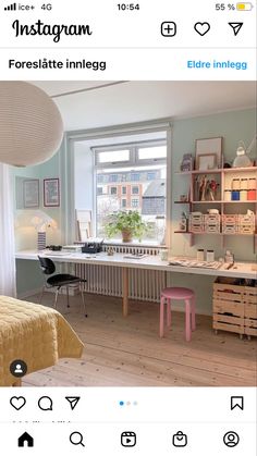 the instagram page shows an image of a bedroom and desk