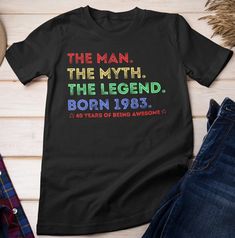 a t - shirt that says the man, the legend born in 1933 is forty years of being awesome