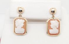 "Here we have a beautiful 14k yellow gold dangling earrings with cameo shell. Weigth: 3.5g. Length: 0.90\". Width: 0.40\". In great condition. The perfect gift for your loved one. Comes with a free gift box." Cameo Drop Earrings For Formal Occasions, Victorian Cameo Yellow Gold Earrings, Formal Yellow Gold Cameo Earrings, Formal Cameo Yellow Gold Earrings, Elegant Cameo Dangle Earrings, Elegant Cameo Earrings For Collectors, Gold Dangling Earrings, Dangling Earrings, Free Gift