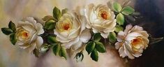 a painting of white roses on a beige background