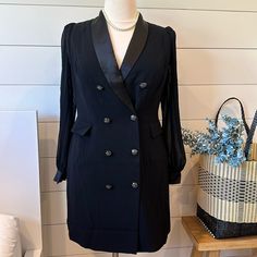 New W Tag City Chic Blazer Dress Xxs Which Is Size 12 Womans Button Closure Satin Collar Sheer Sleeves City Chic Dresses, Chic Blazer, Woman Clothes, Suit Dress, Size 12 Dress, City Chic, Sheer Sleeves, Blazer Dress, Blazer Suit