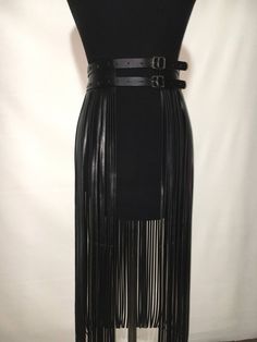 Skirt with double belt ,leather skirt,vegan leather skirt ,fringe skirt High Waist Party Skirt With Belt, Edgy Party Skirt With Belt, Black Skirt With Tassels For Night Out, Classic Edgy Style, Double Belt, Vegan Leather Skirt, Sheer Bodysuit, Diy Skirt, Belt Leather