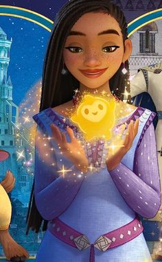 the princess and the frog is holding a star in her hand while standing next to a white horse