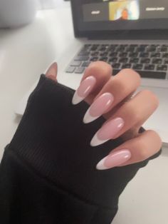 Grunge Nails Acrylic, Almond French Tips, Long French Tip Nails, Long French Nails, Almond Nails French, Long Almond Nails, Long Almond, Grunge Nails, Basic Nails