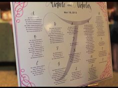 a wedding seating chart is displayed on a table