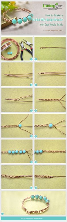 the instructions for how to make beaded bracelets with turquoise beads and gold chains