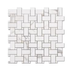 a white marble mosaic tile pattern on a white background, with small squares in the middle