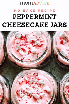 No Bake Dessert- Peppermint Cheesecakes (Mason Jar Dessert) Cheesecake Jars, Valentines Recipes Desserts, Peppermint Cheesecake, Cheesecake In A Jar, Slow Cooker Pumpkin, Dessert In A Jar, Low Carb Cheesecake, Valentine Desserts, Chocolate Sandwich Cookies