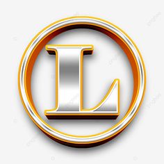 the letter l is inscribed in gold and silver with an orange ring around it on a white background