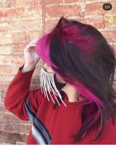 Purple Shadow Root Black Hair, Vivid Roots Black Hair, Colored Roots Dark Hair, Pink Shadow Root Black Hair, Hot Pink Roots With Black Hair, Shadow Root Colored Hair