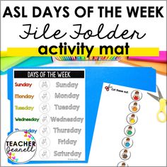 an activity mat with the words asl days of the week